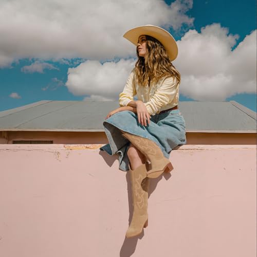 Image of Erocalli White Cowgirl Boot Cowboy Boots for Women Embroidered Pull-On Chunky Stacked Heel Knee High Western Boots