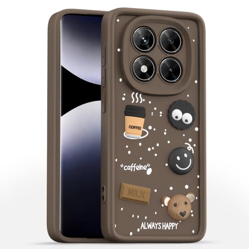 Image of Pikkme Back Cover for Redmi Note 14 Pro 5G | 3D Bear Silicone Cute & Fun Coffee Cartoon | Full Body Protection Bumper Case (Brown)