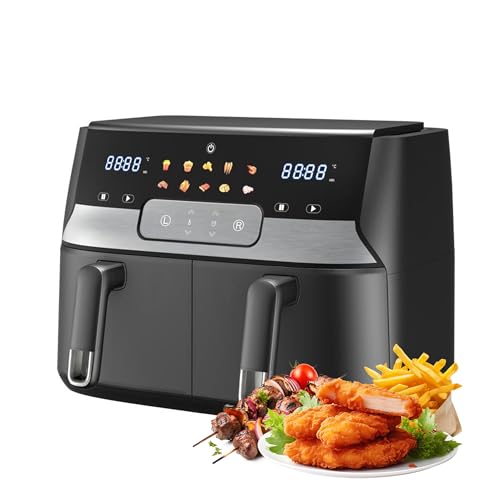 Nebula 9L Large Dual Basket Air Fryers Black for Family, Compact Oven with 10 Preset Functions, Oil Free Double Air Fryer with Starter Recipe Cookbook,Timer & Temperature Control, Nonstick 1700W Power