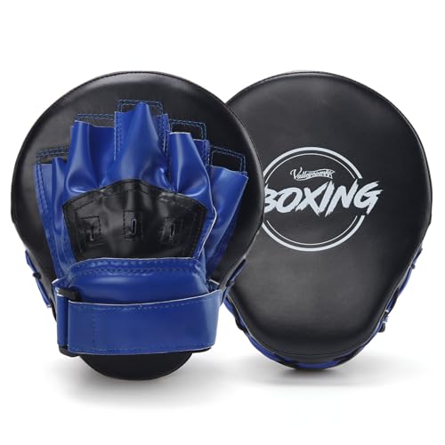 Image of Valleycomfy Boxing Curved Focus Punching Mitts- Leatherette Training Hand Pads,Ideal for Karate, Muay Thai Kick, Sparring, Dojo, Martial Arts(Blue)