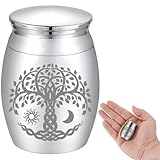 CREATCABIN Kleine Urnen Für Asche,Mini-Urnen Für Asche,Andenken,Gedenkstätte,Edelstahl,Metall,Beerdigungsurne,Sonne,Mond,Bestattung Für Haustier,Mensch,Hund,Katze,4x3cm,Baum des Lebens (Silber)