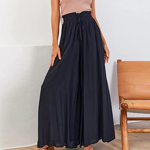 Wide Leg Palazzo Pants for Women with Pockets Elastic Causal Pants Women Summer for Beach Travel Trousers2