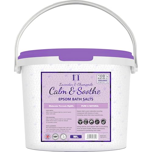 1n Scented Epsom Salt Calm & Soothe Salts with Lavender & Chamomile Bucket Food Grade Magnesium Sulphate Foot Soak Salts Bath Epsom Salts (Lavender & Soothe, 5KG)
