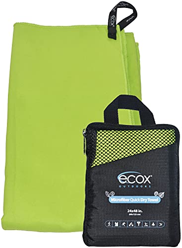ecox Outdoors Microfiber Towel Fast Drying Soft Feel Fast Action Drying for Gym Beach Outdoors Travel Yoga Camping Compact Size 1 Piece 24x48 in Green MFT1P24G