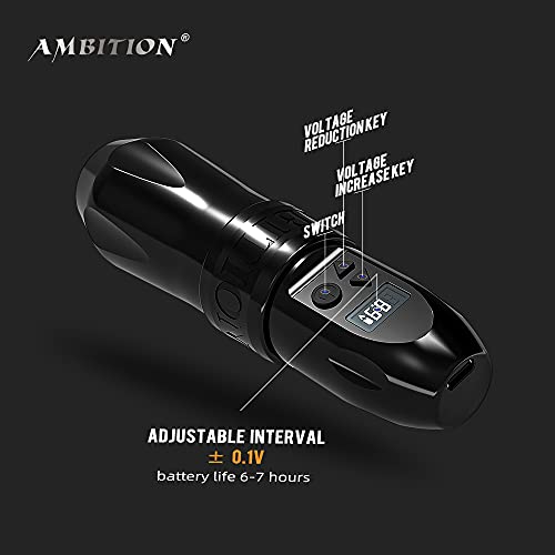Ambition Troll 1950Mah Wireless Tattoo Machine Kit - Rotary Tattoo Cartridge Pen With Digital Lcd Display Custom Coreless Motor Extra Battery & Extra Grip #TOP1
