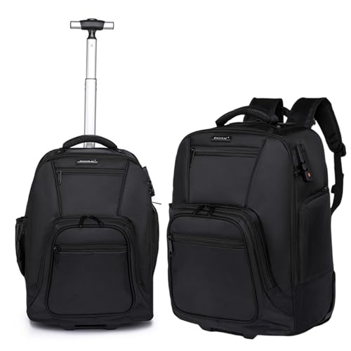 Mochila con ruedas para portátil negra de gran capacidad con sistema antirrobo e impermeable