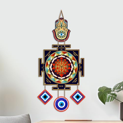 Image of Artvibes Hamsa Hand Evil Eye Wall Hanging Decor for Home Entrance | Nazar Battu Protection Ornament | Spiritual Boho Wall Art for Living Room | Hallway | Office and Gift Idea (WH 85134N)