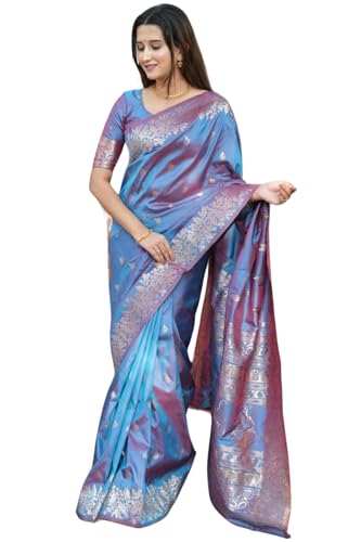 Image of SGF11 Women's Kanjivaram Pure Soft Silk Saree For Women Pure Golden Zari With Blouse Piece