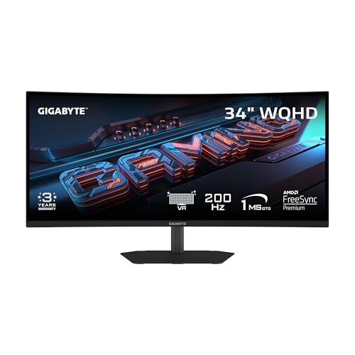 GIGABYTE - G34WQC2-34' VA Curved Gaming Monitor - WQHD 3440x1440-200Hz - 1ms GTG - AMD FreeSync Premium - HDMI, DP - Height and Tilt Adjustable - Black