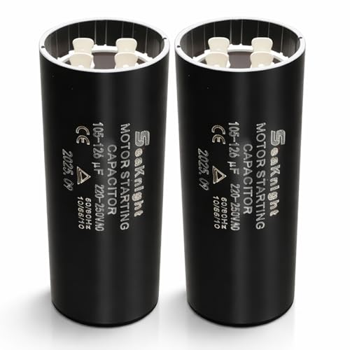 105-126 uf MFD Capacitor 220-250VAC,Motor Start Capacitor Replacement for Compatible with Franklin 1HP, 1.5hp and 2HP Well Pump Control Box Pack of 2