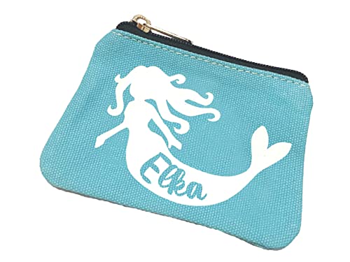 Image of Personalised Mermaid Coin Purse | Girls Money Wallet | Lunch Money Childrens | Holiday Money Kids | Pocket Money Boys | Gifts For Kids (Light Blue - white logo)