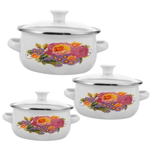 OQHAIR 3 Piezas de ollas, sartenes, cacerolas, sartenes Profundas con Tapa, ollas con Tapa, cacerolas para Leche con Asas, baño maría, Horno, Cacerola pequeña, Olla de inducción, freidora