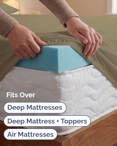 Image of Extra Deep Twin XL Sheet Set - 4 Piece Breathable & Cooling Sheets - Khaki | Hotel Luxury Bed Sheets Set, Easy & Secure Fit, Ultra-Soft, Wrinkle & Fade Free, Comfy Sheets Set with Extra Deep Pockets