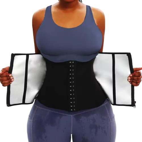 Shopipistic Tummy Tucker Women Belly Fat Sauna Belt for Weight Loss | Dual Compression Waist Trainer Hook & Eye + Zipper, Sweat Belt Fat Burner for Men & Women, Slim Belt Belly Fat Burner- Silver XL
