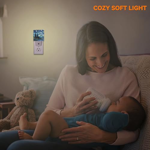 Image of Van Gogh Starry Night Night Lights Plug into Wall Decorative Night Light Dusk to Dawn LED Lamp for Bedroom Bathroom Living Room