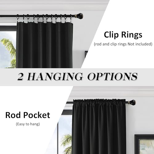 Image of DONREN 99% Blackout Thermal Insulating Window Curtain Panels for Bedroom with Rod Pocket (Black,42 x 96 Inches,2 Panels)