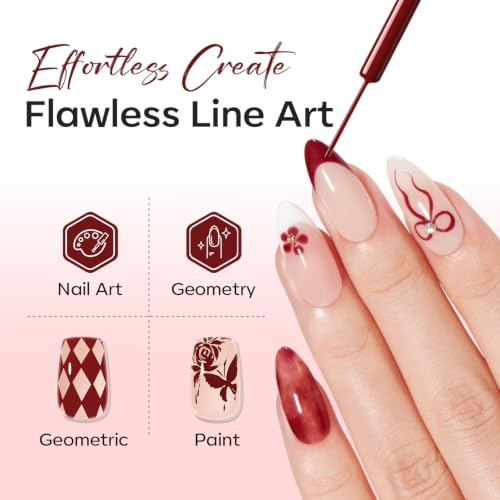 Image of modelones Burgundy French Tip Liner Gel Polish 15ml Nail Art Detail Brush | Wine Red Color Gel Paint Crisp Swirl Fine Line Design Beginner Friendly Long Lasting Soak Off U V Cure DIY Fall Manicure Gift