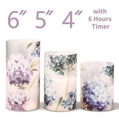 Image of Blue Hydrangea Flameless Candles, Decorative LED Candles Flickering with Remote Timer, Battery Operated Real Wax Candles for Birthday Party Love Decor, Set of 3