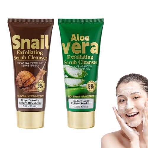 Gommage Visage Nettoyant Exfoliant - Lotion Hydratante Quotidienne, Minimisant Les Pores, Nettoyant Moussant Exfoliant, Pour Une Peau Lisse Et éclatante, 2 Pièces (Escargots Et Aloe Vera)
