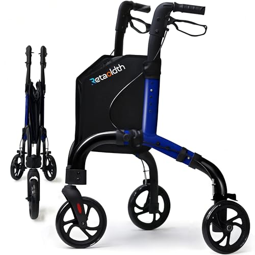 Lightweight 3 Wheel Rollator Walker for Seniors, Foldable Aluminum Mobility Aid with Storage Bag,...