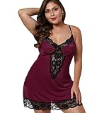 Pyjama Damen Lang Satin Pyjama Damen Sexy Kleid Morgenmäntel Satin Nachthemd Sexy Schlafkleid Leichtes Kleid Weiches Nachthemd Seide Lässiges Nachthemd Schwarzer Neuheit Morgenmantel Dunkelrot 3XL