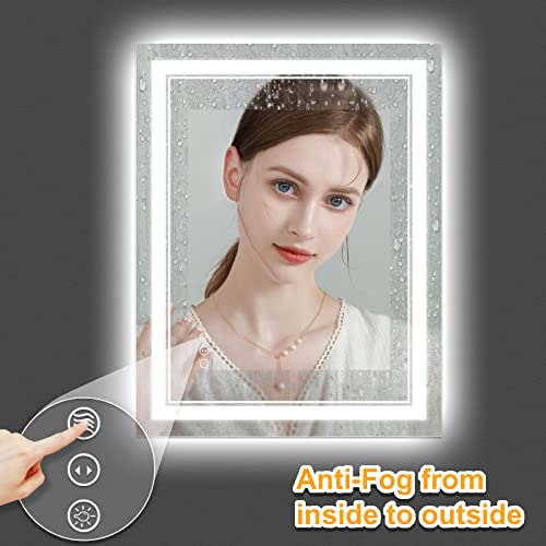 30x36 Inch LED Bathroom Mirror with Lights, Backlit and Front Lighted Bathroom Mirrors for Wall, Anti-Fog Dimmable Memory Shatterproof LED Vanity Mirror for Bathroom