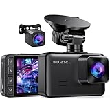 Dash Cam Front and Rear, 2.5K+1080P Dual Dash Camera for Cars, 2’’ Display Mini Car Camera, G-Sensor Dashcam, Night Vision, 24H Parking Mode, Loop Recording, 170°Wide Angle