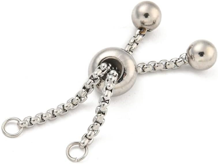 DanLingJewelry 10Pcs Adjustable Slider Chain Bracelet 57mm Stainless Steel Bracelet Slider Extender Chains with Ball Ends for Jewelry Making DIY