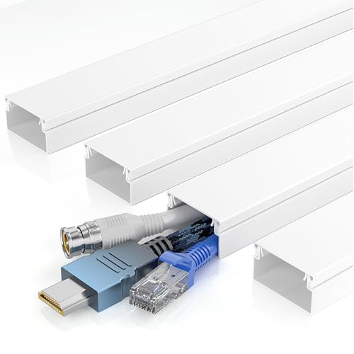 Delamu Cord Hider for Wall Mounted TV, 57in Paintable Cable Cover System, Self-Adhesive Cable Management Raceway Kit Hides 2-3 Wires, Baseboard Wire Hider Easy Installation, W 0.95 H 0.55in, White