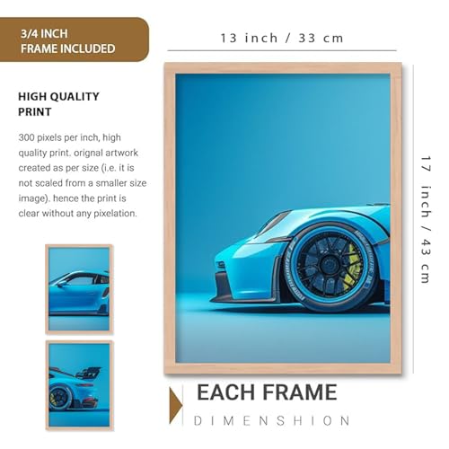 Image of TASVEE Car wall posters | set of 3 wall frames | posters for wall | Wall Decoration for Bedroom, Living Room & Office | Best Gift for Boys & Car Lovers (A8, LARGE 13X17, Framed)