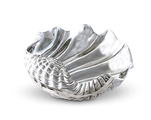 Arthur Court Designs Aluminum Metal Ocean Giant Clam Shell Bowl Unique Coastal/Sea Décor 17.5 inch x 7 inch Tall