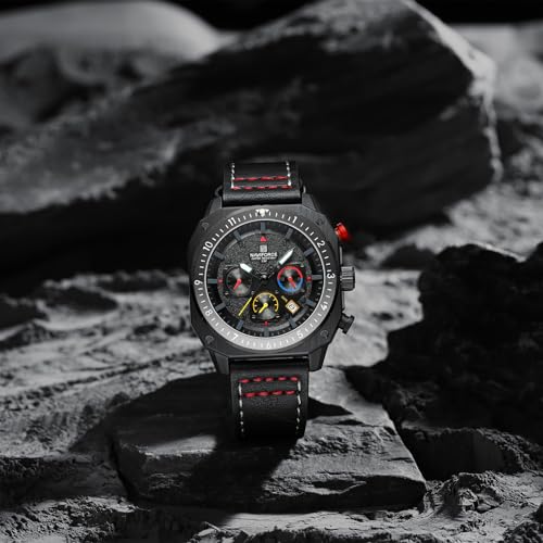 Image of NAVIFORCE NF8057 Square Vintage Military Chronograph Genuine Leather Analog Watch