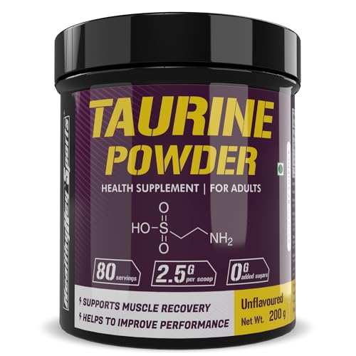 HealthyHey Sports Taurine Powder - Amino Acid Supplement - Improve Performance & Helps Recovery - 200 gram - 80 Servings