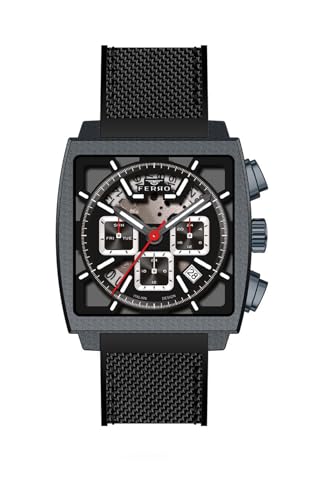 Image of Ferro Designed in Italy Acqua Analog Black Square Dial Men's Watch - FM11553D-G