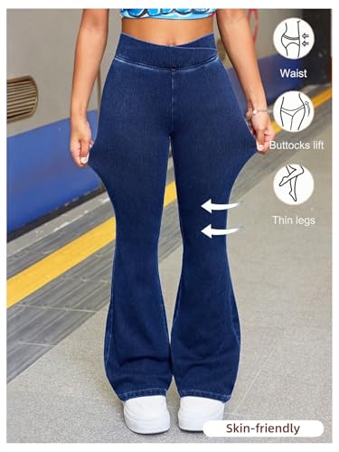 GORGLITTER Girl's Flare Jeans Crossover Stretchy Denim Pants Bootcut Bell Bottoms Cute Yoga Pants4