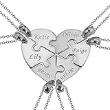 LONAGO Sterling Silver Personalized Puzzle Name Necklace, Heart Circle Shape Puzzle Family Couple Best Friends Forever Necklace (Heart-2 Puzzle Pendant (Silver))