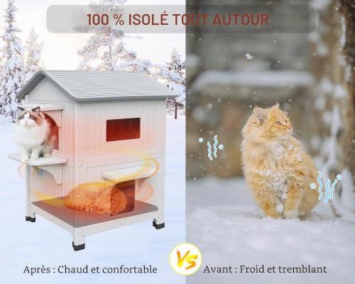 Maison d'extérieur pour chat avec tapis isolant et double porte de secours - 6