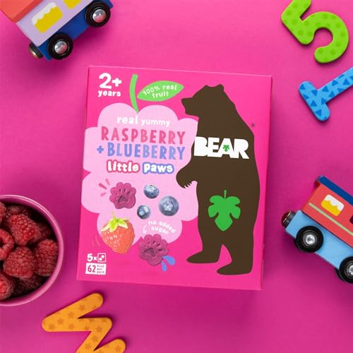 BEAR Raspberry & Blueberry Paws - Delicious Real Fruit - Suitable for 2+ years - Healthy - 20g (18 pack)