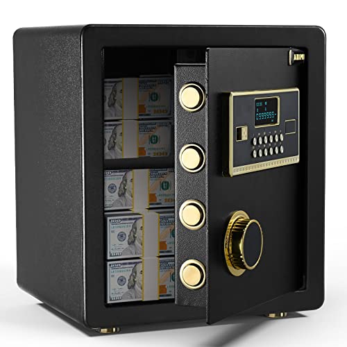 Safe,Adimo 1.63 Cubic Feet Safe, With Sensitive Alarms,Dual Key System With Lcd Digital Screen And Programmable Keypad,Wall Or Cabinet Anchoring Design For Home,Hotel,Company,Alloy Steel,Black #TOP3