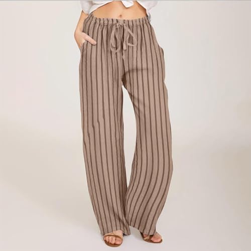 Linen Pants Women High Waisted Wide Leg Palazzo Pants Lightweight Summer Elastic Waist Casual Lounge Trousers2