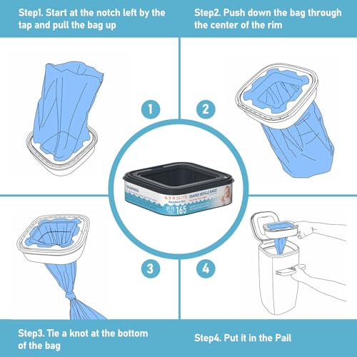 Image of Square Starter Refills Disposal Bags Refill Compatible with Diaper Genie Classic, Compact and Select Pails, Hold Up to 165 Newborn-Sized Diapers Per Refill, 6 Pack