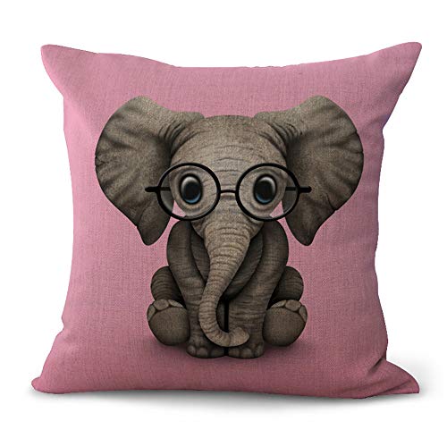 JUNMAO Cute Elephant Wearing Glasses Lovely Animals Dog with Flower Throw Pillow Covers 18''x18, Soft Decorative Square Pillow Cases Cushion Case Home Decor for Car/Sofa/Bedroom (B, 18''x18'')