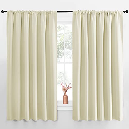 NICETOWN Blackout Curtains for Bedroom, Home Decorations Thermal Insulated Solid Rod Pocket Blackout Drapes for Cafe (Beige, One Pair, 70 x 63-inch) B