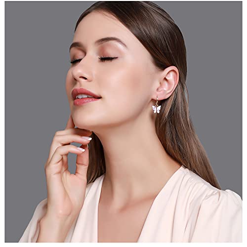 Butterfly Hoop Earrings, Dorafo Gold Plated Acrylic Butterfly Huggie Dangle Earrings, 6 Pairs Cute Earrings Set For Women Girls-Mix Colors #TOP3