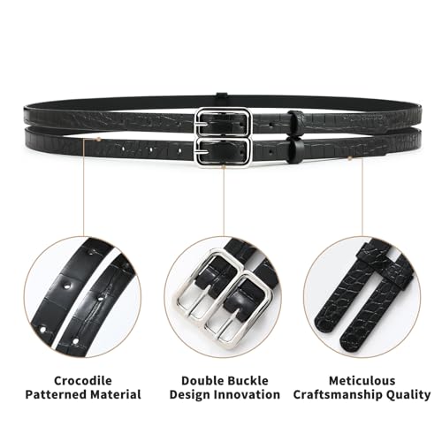 Double Buckle Belts for Women Black Leather Belt Waist Belt for Dresses Jeans Fashion Dress Belt3