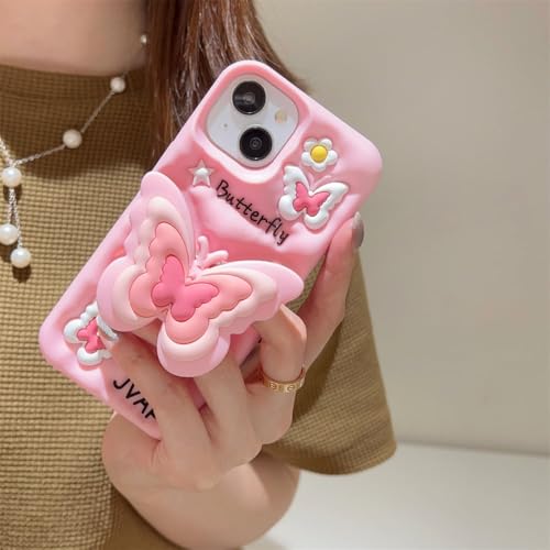 Image of COVERLY for iPhone 12 Pro 3D Butterfly Cartoon Pop Case,Premium Silicone Case Love Pastel Pink Color with Phone Holder Cool Full Protective Cute Kawaii Aesthetic Cover for Apple iPhone 12 Pro