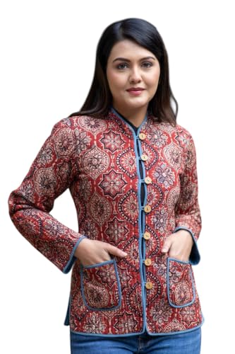 Image of Reversible Jacket for Women | Double Sided Quilted Jacket | Reversible Winter Jacket for Women | Stylish Ethnic Printed Jacket | Warm & Comfortable Casual Outerwear