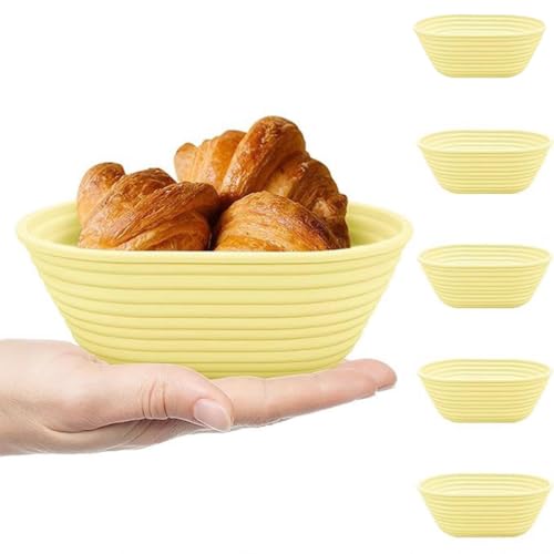 HPAMR 5Pcs Silicone Banneton, Sourdough Bread Baskets, Round Proofing Bread Bowls, Collapsible Sourdough Breads Baking Supplies, Non-Stick Dough Proofing Bowl for Bread Making With Essential Tools