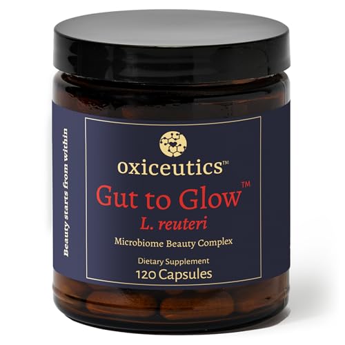 Oxiceutics Gut to Glow l reuteri probiotics by Author Dr. William Davis. Supports Gut-Skin-Axis with Marine Collagen & Hyaluronic Acid -Dr. formulated probiotics for Women
