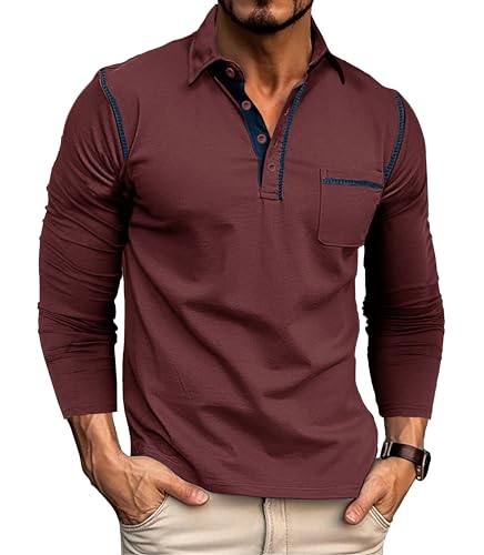 Polo à manches longues en coton respirant EDITCOZY avec col boutonné élégant